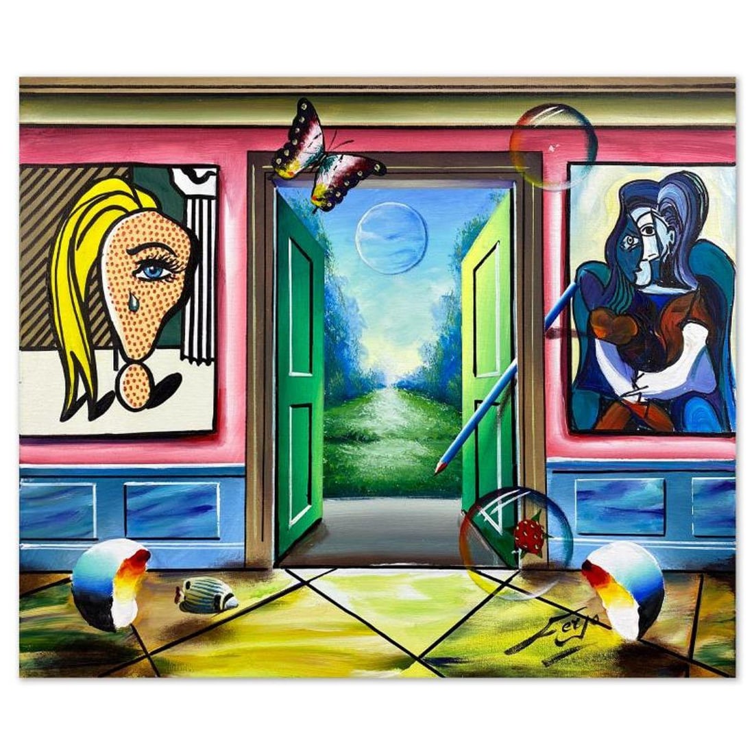 Ferjo, Original Acrylic Painting on Canvas, Hand Signed with Letter of Authenticity.: This is an original acrylic painting on stretched canvas by Ferjo, hand signed by the artist. Includes Letter of Authenticity. Measures approx. 20" x 24" (image).