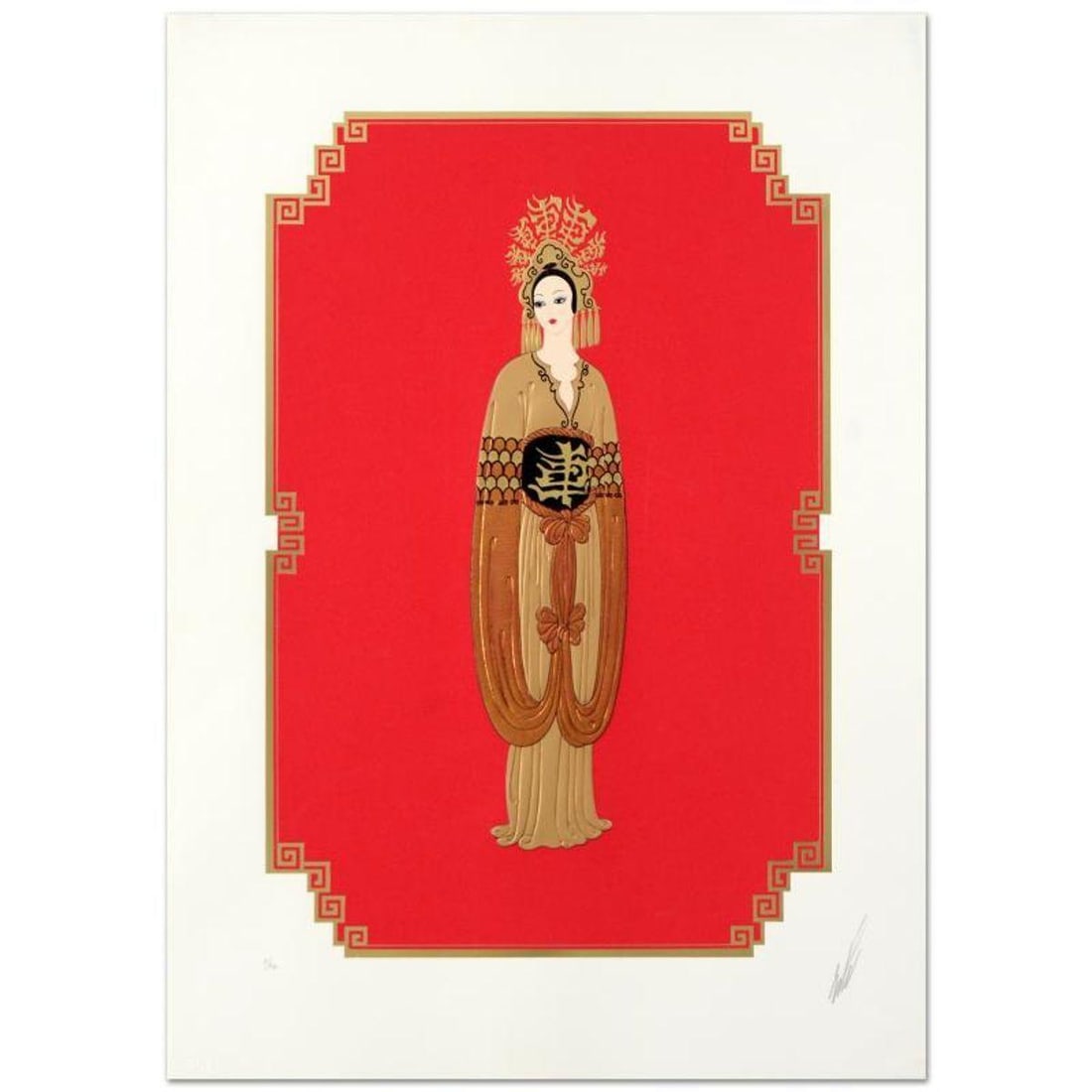 Erte (1892-1990), "Plum Blossom" Hand Signed Limited Edition Serigraph, Numbered VI/CL with: Plum Blossom is a hand signed limited edition serigraph on paper by Erte (1892-1990), numbered VI/CL. Includes Certificate of Authenticity! Measures approx. 20.5" x 28.5" (with border), 16" x 24" (ima