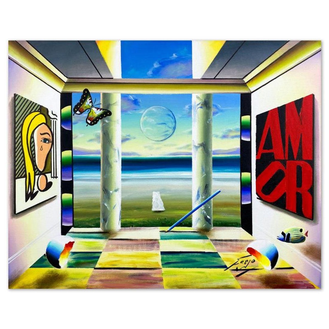 Ferjo, Original Acrylic Painting on Canvas, Hand Signed with Letter of Authenticity.: This is an original acrylic painting on stretched canvas by Ferjo, hand signed by the artist. Includes Letter of Authenticity. Measures approx. 24" x 30" (image).