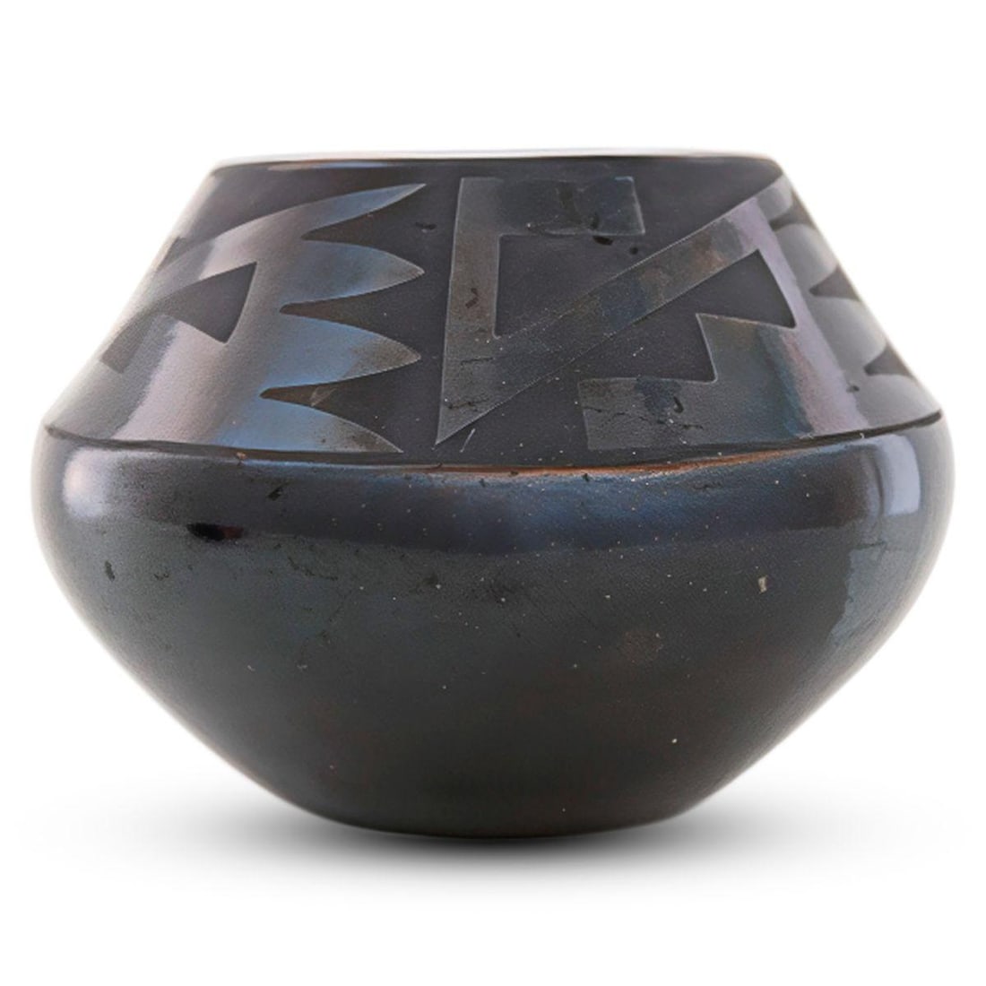 Maria Martinez (1887-1980), Julian Martinez- San Ildefonso Black on Black Geometric Design Jar (1 of 4)