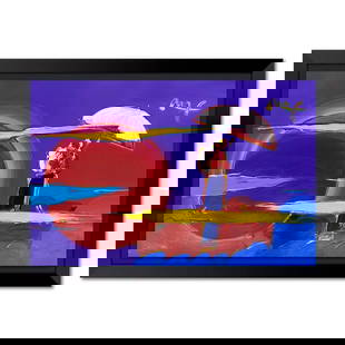 Peter Max, "New Moon 2" Framed One-of-a-Kind Mixed Media, Hand Signed with Registration Number: New Moon 2 is a one-of-a-kind mixed media on paper, hand signed by Peter Max. The piece comes custom framed with a backside cutout to display Peter Max Studio registration number 274757 certifying