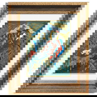 Arbe- Original Painting "Sidewalk Cafe": Artist: Arbe. Medium: Original Painting. Title: Sidewalk Cafe. Size: 13.5" x 10.5". Measures approx. 23" x 20" (framed). Signature: Hand Signed. Reference#: 74508.