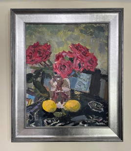 Boris Tyomkin - Oil on Canvas "Roses and Lemons": Artist: Boris Tyomkin . Medium: Oil on Canvas. Title: Roses and Lemons. Size: 16" x 20". Reference#: 81701.