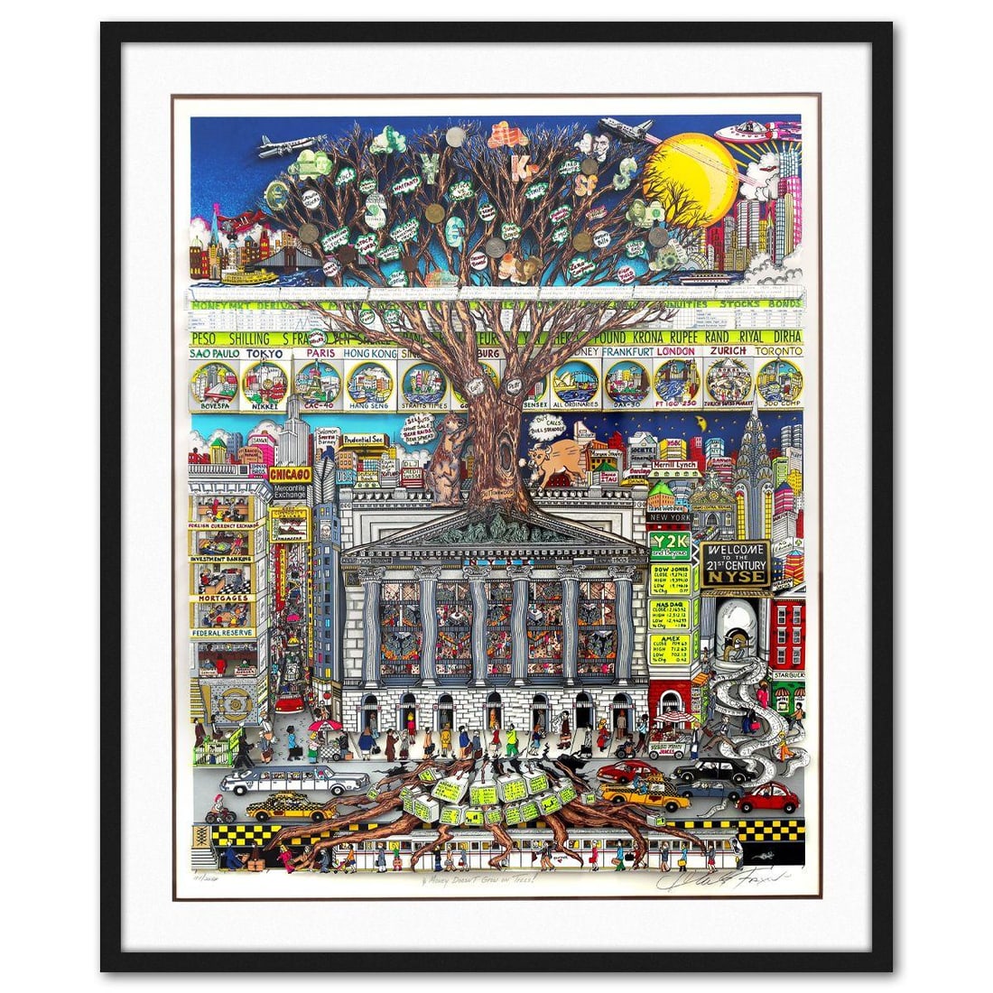 Charles Fazzino- 3D Construction Silkscreen Serigraph "Money Doesn’T Grow on Trees!" (1 of 3)