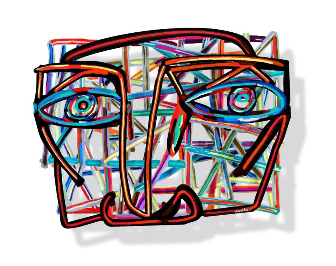 David Gerstein- Mixed Media Cutout Aluminum "Graffiti face I": Artist: David Gerstein. Medium: Mixed Media Cutout Aluminum. Title: Graffiti face I. Size: 24" x 18". Signature: Signed and numbered. Certificate of Authenticity: Is included. Additional: Edition of 7