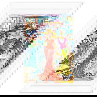 Patricia Govezensky- Original Watercolor on Paper "Urban Rhythm": Artist: Patricia Govezensky. Medium: Original Watercolor on Paper. Title: Urban Rhythm. Size: 30" x 22". Measures approx. 40" x 32" (framed). Signature: Hand signed. Certificate of Authenticity: is