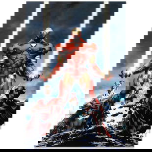 Marvel Comics "Iron Man #84" Numbered Limited Edition Giclee on Canvas by Steve Epting with COA.: A piece of comic book history, this limited edition, from original art by Steve Epting, depicts The Avengers including Iron Man, Falcon, Black Panther, Wasp, and Ant-Man. Steve Epting began working