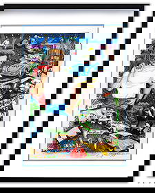 Charles Fazzino- 3D Construction Silkscreen Serigraph "Forever James Dean (Blue)": Artist: Charles Fazzino. Medium: 3D Construction Silkscreen Serigraph. Title: Forever James Dean (Blue). Size: 18.75" x 13". Measures approx. 31" x 25" (framed). Signature: Hand Signed and Numbered. C