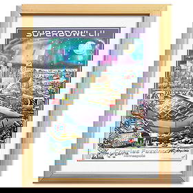 Charles Fazzino- Poster "Super Bowl Lll": Artist: Charles Fazzino. Medium: Poster. Title: Super Bowl Lll. Size: 24" x 17". Measures approx. 33" x 26" (framed). Signature: Hand Signed. Certificate of Authenticity: Is included. Reference#: 1000
