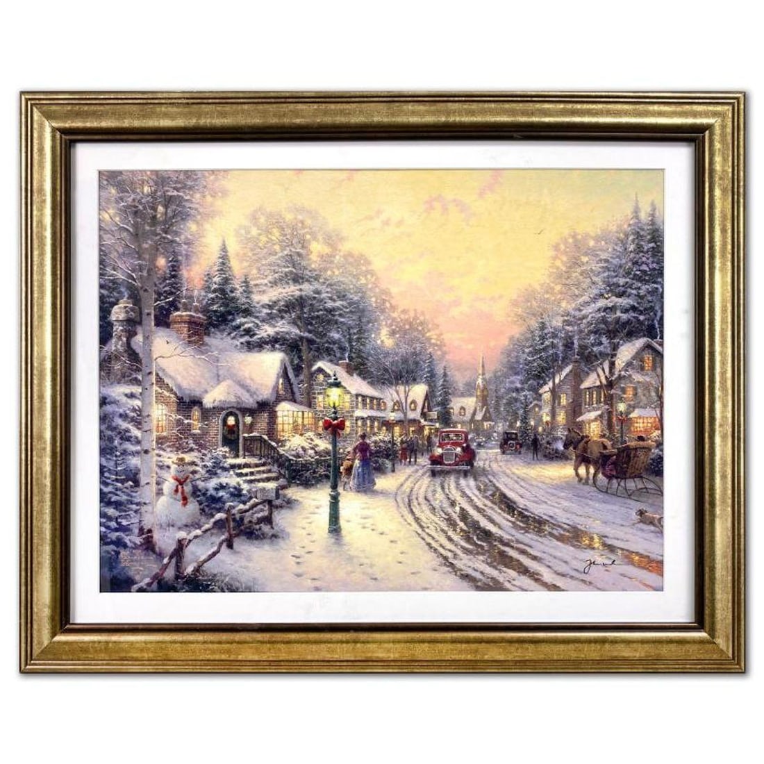 Thomas Kinkade (1958-2012), "Village Christmas" Framed Limited Edition Lithograph, Numbered and: Village Christmas is a limited edition offset lithograph on paper by Thomas Kinkade (1958-2012), numbered and bearing Kinkade's authorized signature. This piece is framed. Measures approx. 24.5" x 31"