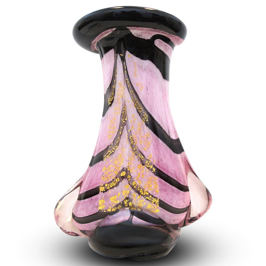 Jean-Claude Novaro- Handmade Glass "Striped Vase Pink and Black": Artist: Jean-Claude Novaro. Medium: Handmade Glass. Title: Striped Vase Pink and Black. Size: 15" x 10". Signature: Signed and Dated. Additional: Size: 15x10x7. Reference#: 74458.