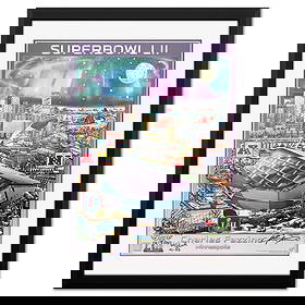 Charles Fazzino- Poster "Super Bowl Lll": Artist: Charles Fazzino. Medium: Poster. Title: Super Bowl Lll. Size: 24" x 18". Measures approx. 31" x 25" (framed). Signature: Hand signed. Certificate of Authenticity: Is included. Additional: 41/3