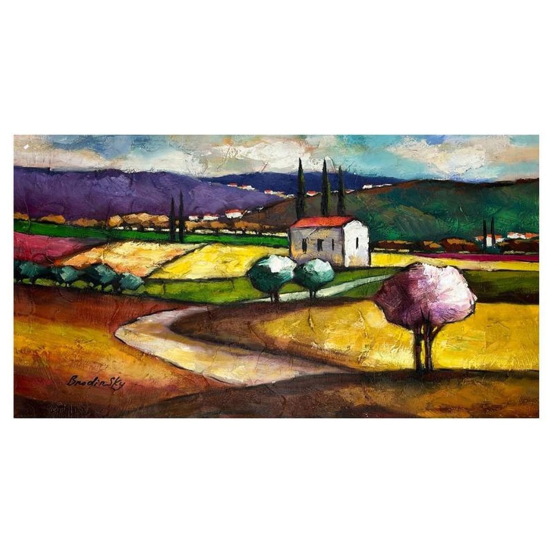 Slava Brodinsky Hand Signed Original Painting on Canvas with Letter of Authenticity.: This is an original painting oil on canvas by Slava Brodinsky. Hand signed by the artist, this piece comes with a letter of authenticity. Measures approximately 15" x 28" (image).