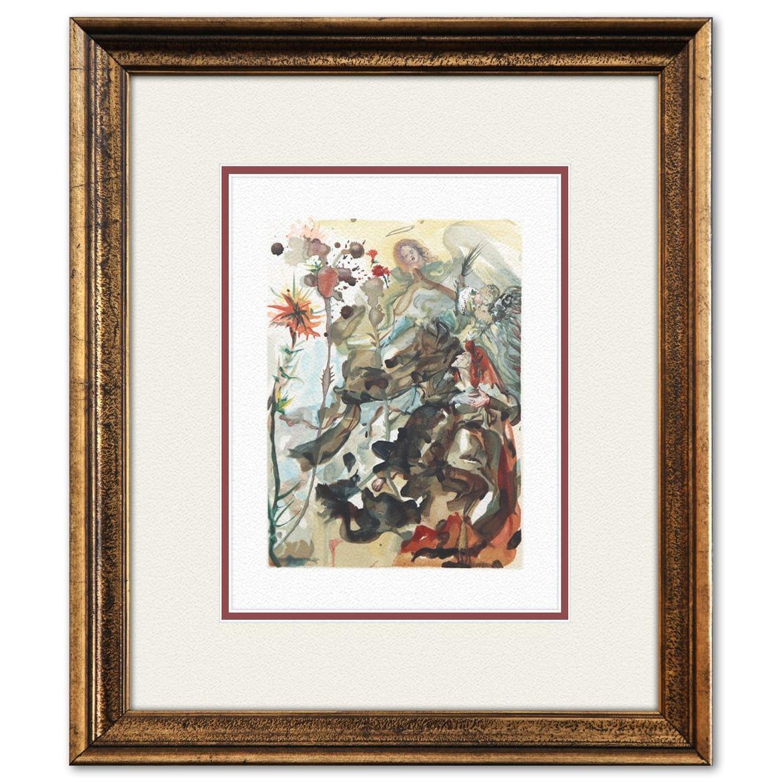 Salvador Dali- Original Color Woodcut on B.F.K. Rives Paper "Paradise 25": Artist: Salvador Dali. Medium: Original Color Woodcut on B.F.K. Rives Paper. Title: Paradise 25. Size: 13" x 10". Measures approx. 21" x 18" (framed). Certificate of Authenticity: Is included. Additio