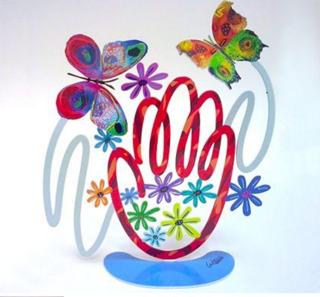 David Gerstein- Free Standing Sculpture "Hamsa Butterflies": Artist: David Gerstein. Medium: Free Standing Sculpture. Title: Hamsa Butterflies. Size: 9.8" x 8.2". Signature: Signed by the artist. Certificate of Authenticity: Is included. Additional: This piece