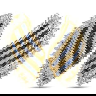 18K YELLOW GOLD 0.60CT DIAMOND AND SAPPHIRE CLIP-ON EARRINGS: A dramatic wing-shaped design makes these earrings incredibly dynamic in design. The evocative 18K Yellow Gold settings shine to life thanks to Sapphire gemstones totaling 3.20 carats. Sparkling Diamo