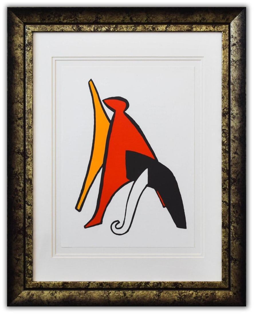 Alexander Calder- Lithograph "DLM141 - Sabot et bonnet phrygien": Artist: Alexander Calder. Medium: Lithograph. Title: DLM141 - Sabot et bonnet phrygien. Size: 15" x 11". Measures approx. 25" x 20" (framed). Certificate of Authenticity: Is included. Additional: Year