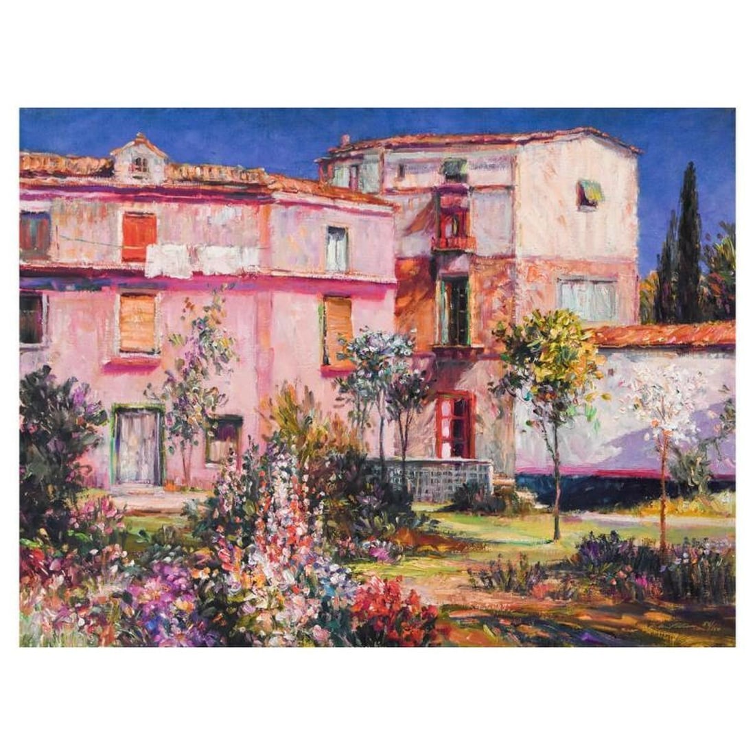 Henri Plisson (1933-2006), "Casa Majorca" Limited Edition Serigraph on Canvas, Numbered 54/150 and: Casa Majorca is a limited edition serigraph on canvas by Henri Plisson (1933-2006), numbered 54/150 and hand signed by the artist. Includes Letter of Authenticity. Measures approx. 33" x 25" (image).
