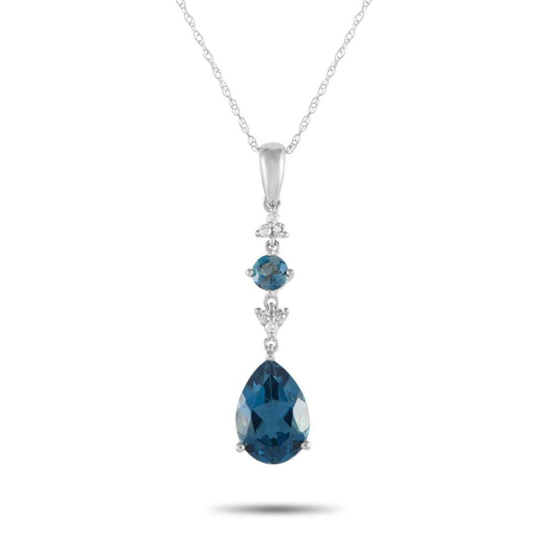 14K WHITE GOLD 0.05CT DIAMOND AND BLUE TOPAZ PENDANT NECKLACE (1 of 4)