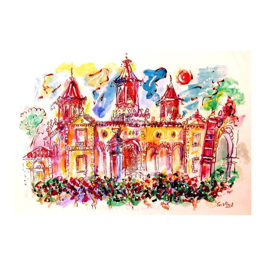 Wayne Ensrud "Chateau Cos D'Estournel" Mixed Media Original Artwork; Hand Signed; COA: Chateau Cos D'Estournel is an original Mixed Media on Paper by Wayne Ensrud. The piece is hand signed by the artist and comes with a Certificate of Authenticity. Measures approximately 20" x 29".