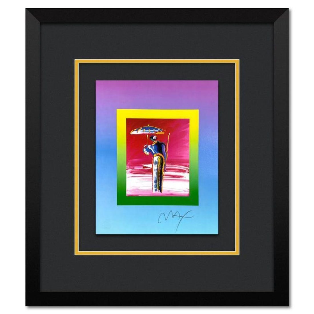 Peter Max, "Sage with Umbrella and Cane on Blends" Framed Limited Edition Lithograph, Numbered and: Sage with Umbrella and Cane on Blends, is a limited edition lithograph on paper by Peter Max, numbered and hand signed by the artist. This piece comes framed. Includes Certificate of Authenticity from