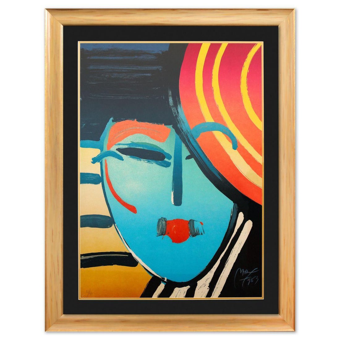 Peter Max- Vintage Lithograph "Deco Lady": Artist: Peter Max. Medium: Vintage Lithograph. Title: Deco Lady. Size: 41" x 30". Measures approx. 51" x 40" (framed). Signature: Hand Signed and numbered. Additional: 51/75. Reference#: 26393.