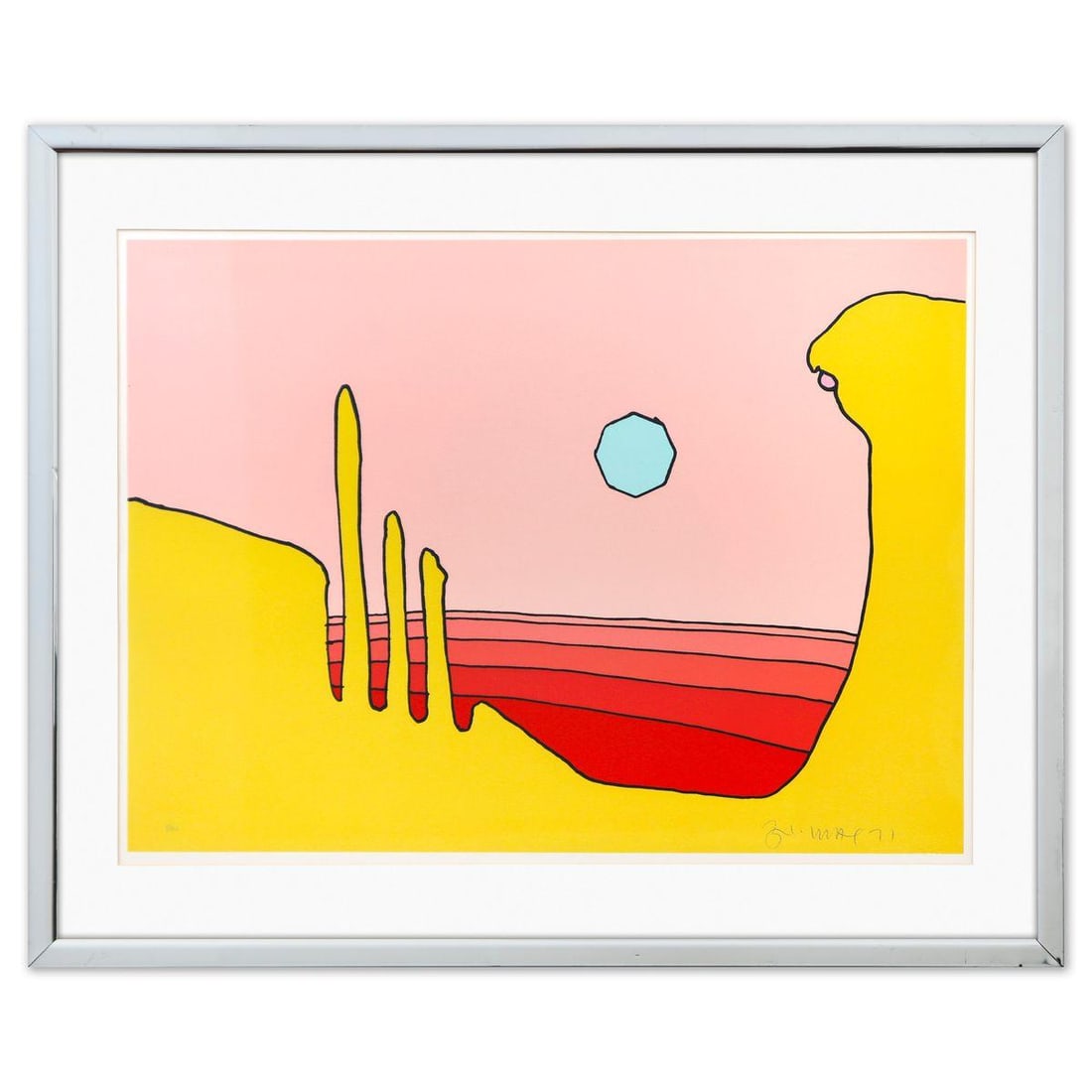 Peter Max- Lithograph "Desert Vision": Artist: Peter Max. Medium: Lithograph. Title: Desert Vision. Size: 21" x 29". Measures approx. 29" x 36" (framed). Signature: Hand signed and numbered. Certificate of Authenticity: Is included. Refere