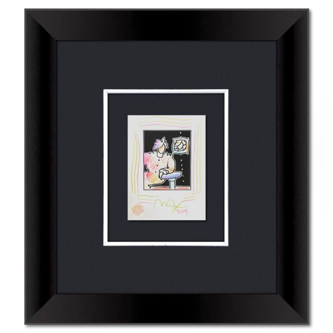 Peter Max, Framed One-of-a-Kind Mixed Media, Hand Signed with Registration Number Certifying: This is a one-of-a-kind mixed media on paper, hand signed by Peter Max. The piece comes custom framed with a backside cutout to display Peter Max Studio registration number 339484 certifying authentic