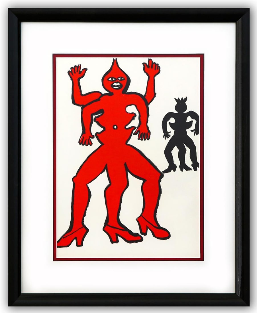 Alexander Calder- Lithograph "DLM212 - Une famille de la-bas II": Artist: Alexander Calder. Medium: Lithograph. Title: DLM212 - Une famille de la-bas II. Size: 15" x 11". Measures approx. 23" x 19" (framed). Certificate of Authenticity: Is included. Additional: Cust