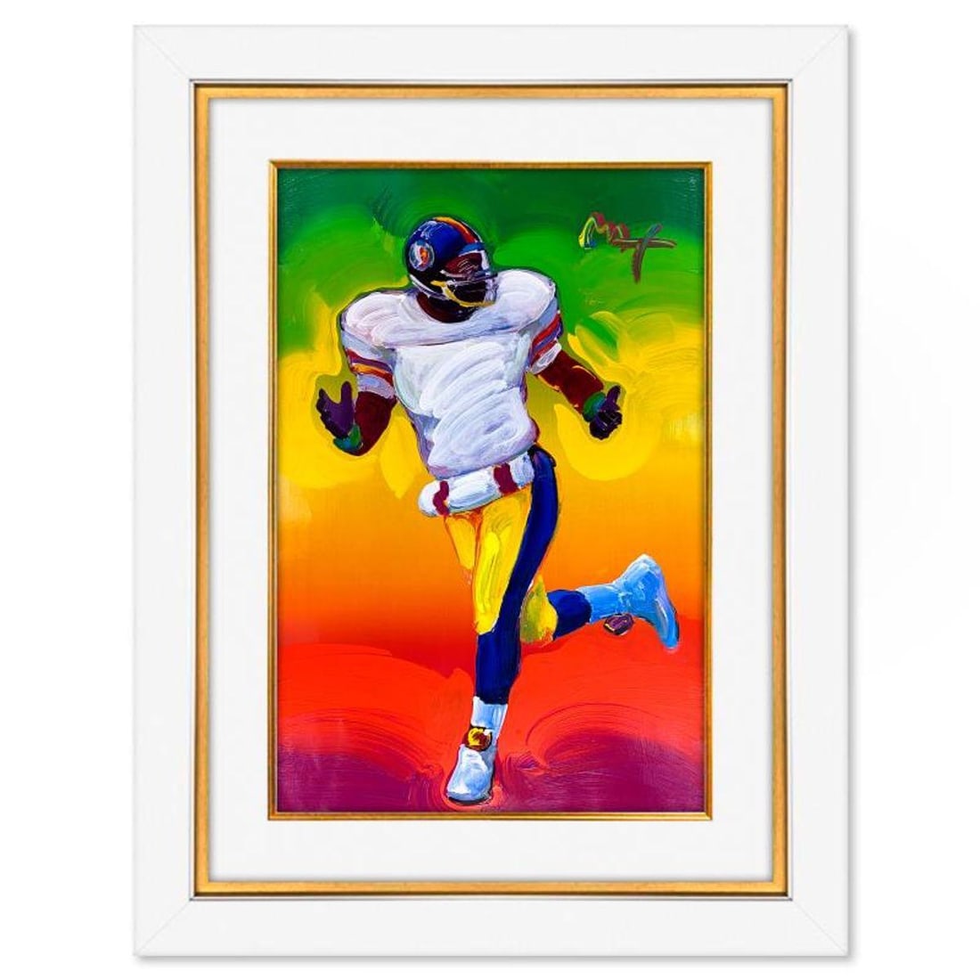 Peter Max, "Superbowl XXXI" Framed One-of-a-Kind Mixed Media, Hand Signed with Registration Number: Superbowl XXXI is a one-of-a-kind mixed media on paper, hand signed by Peter Max. The piece comes custom framed with a backside cutout to display Peter Max Studio registration number 315363 certifying