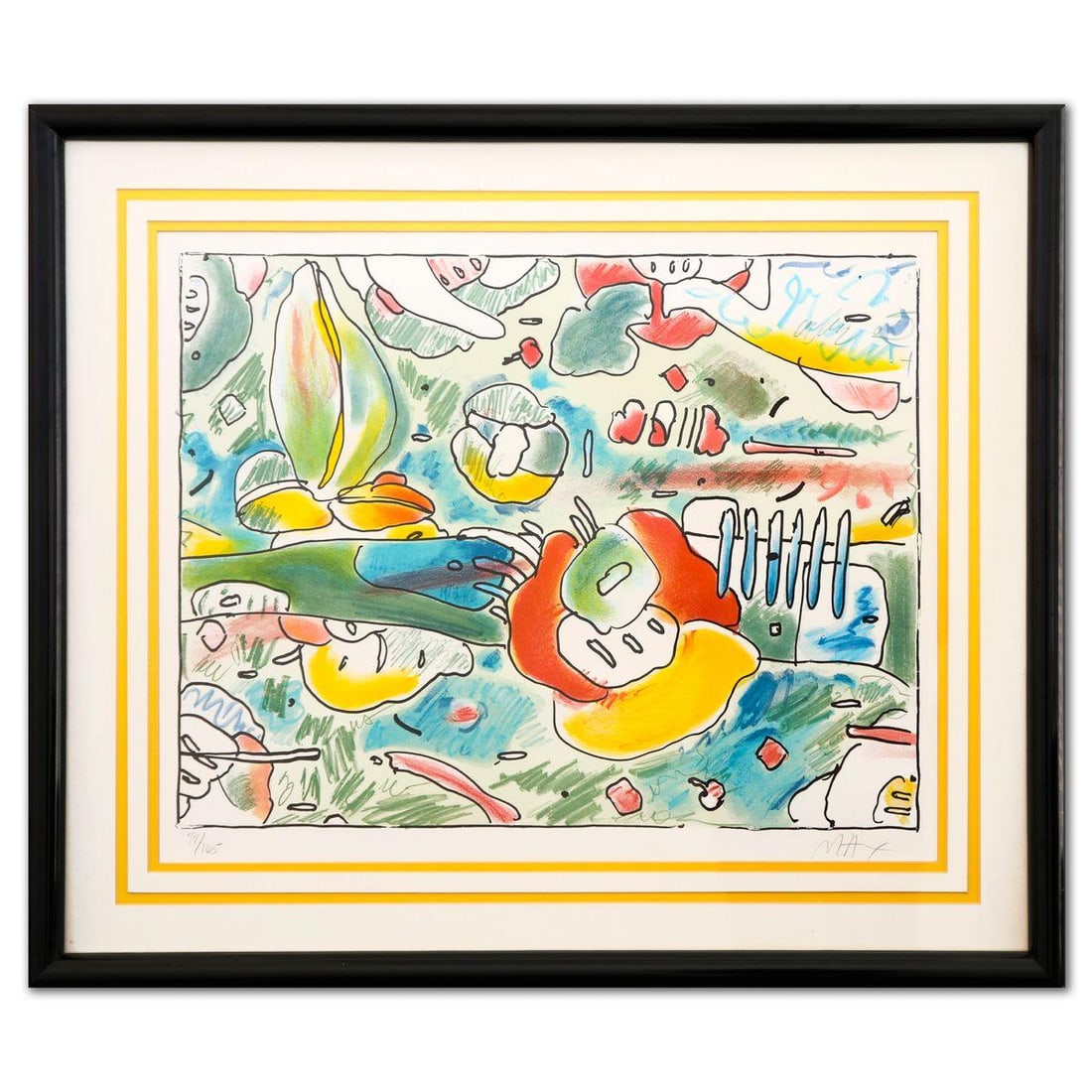 Peter Max- Lithograph "Abstract Flowers": Artist: Peter Max. Medium: Lithograph. Title: Abstract Flowers. Size: 20" x 25". Measures approx. 28" x 33" (framed). Signature: Hand signed and numbered. Certificate of Authenticity: Is included. Ref