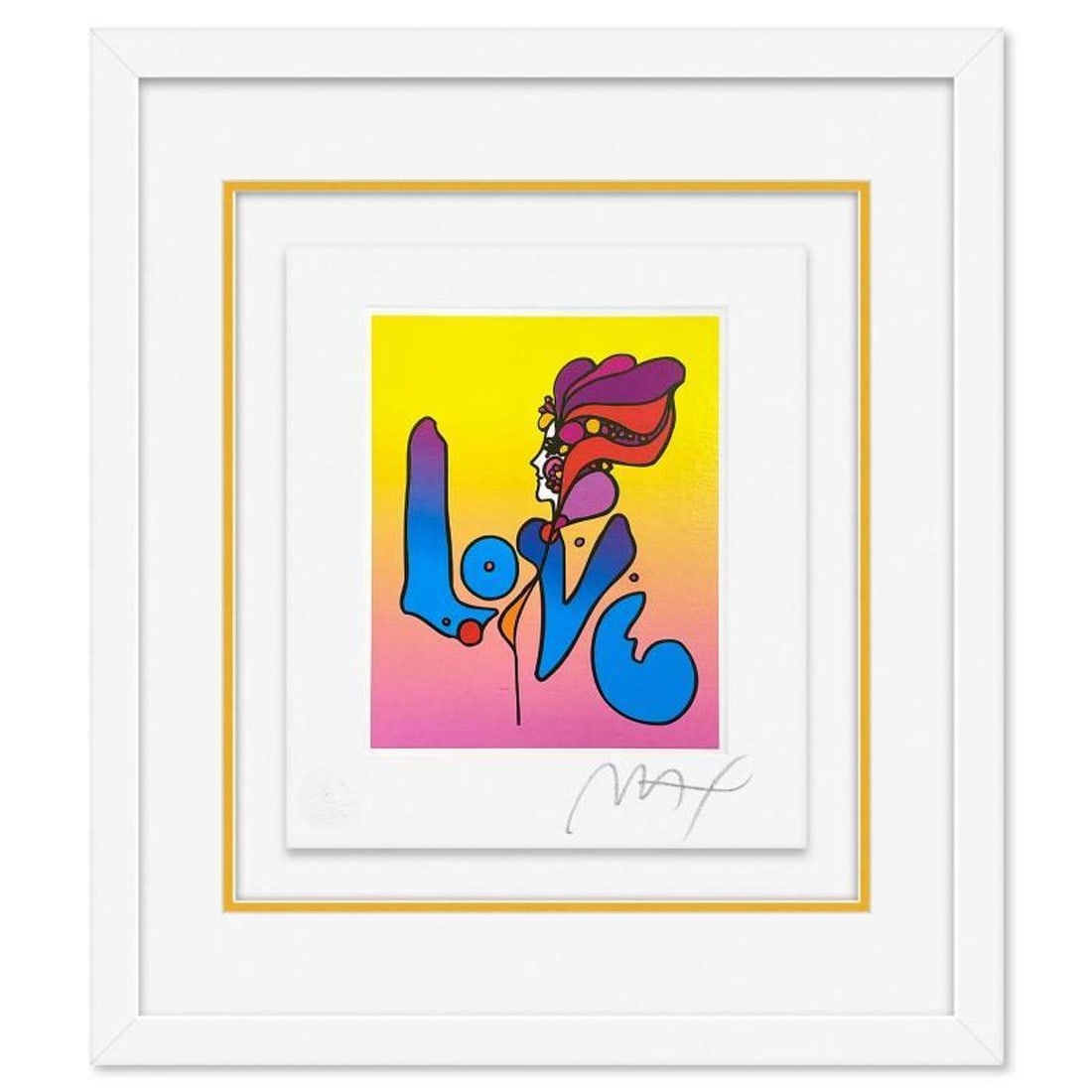 Peter Max, "Love II" Framed Limited Edition Lithograph, Numbered and Hand Signed with Certificate of: Love II is a limited edition lithograph on paper by Peter Max, numbered and hand signed by the artist. This piece comes framed. Includes Certificate of Authenticity from Peter Max Studios. Measures ap