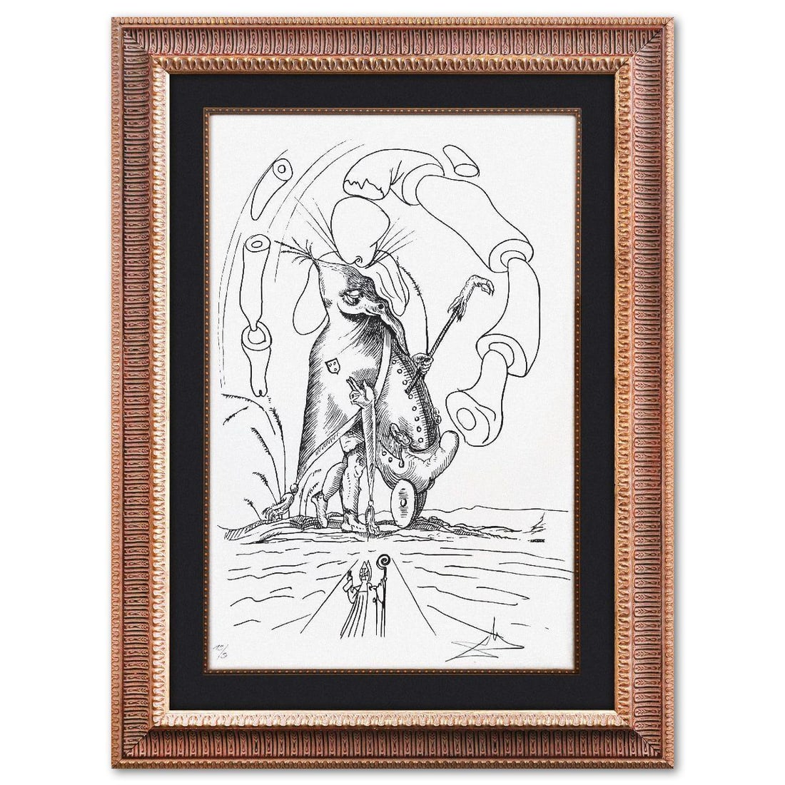 Salvador Dali- Original Lithograph from Gouache and Collage "Les Songes Drolatiques de Pantagruel": Artist: Salvador Dali. Medium: Original Lithograph from Gouache and Collage. Title: Les Songes Drolatiques de Pantagruel. Size: 29" x 19". Measures approx. 40" x 30" (framed). Signature: Hand signed a