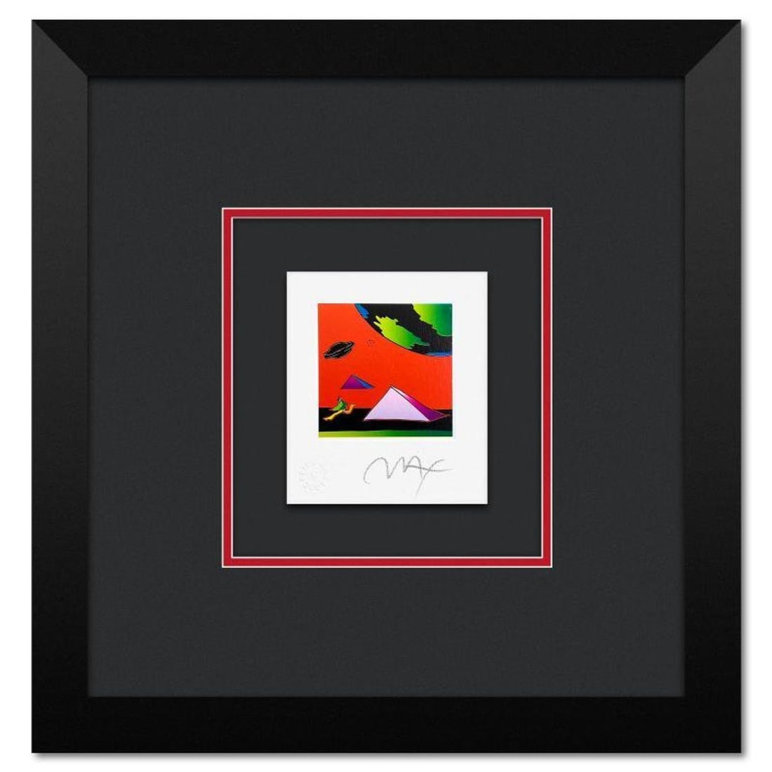 Peter Max, "Jumper with Two Pyramids" Framed Limited Edition Lithograph, Numbered and Hand Signed: Jumper with Two Pyramids is a limited edition lithograph on paper by Peter Max, numbered and hand signed by the artist. This piece comes framed. Includes Certificate of Authenticity from Peter Max Stu