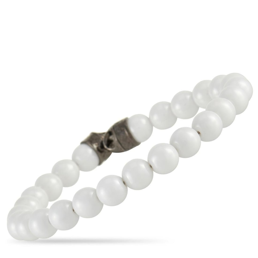 STEPHEN WEBSTER ENGLAND MADE ME SILVER AND BLACK RHODIUM WHITE CERAMIC BEADED BRACELET (NO CLASP): This Stephen Webster England Made Me beaded bracelet has a crisp, clean sensibility. A row of clean white ceramic beads come together to create this exciting style, which is devoid of a clasp system.
