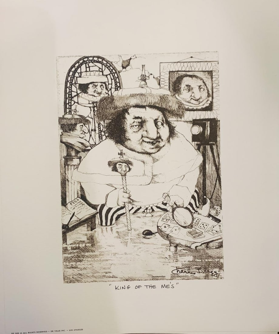 Charles Bragg - Lithograph on paper "King of the Me's": Artist: Charles Bragg . Medium: Lithograph on paper. Title: King of the Me's. Size: 9" x 12". Signature: Signed. Reference#: 25074.