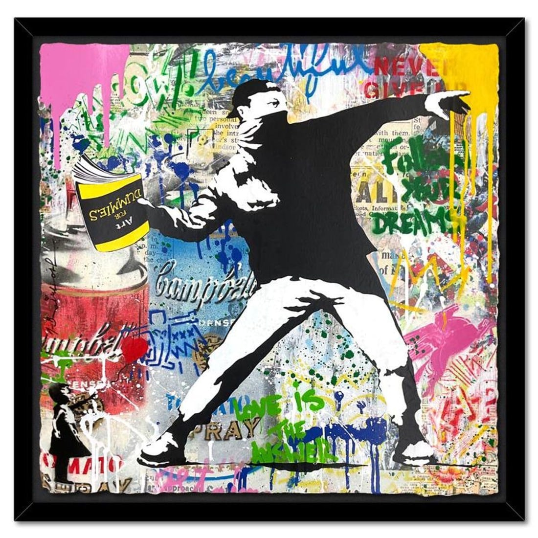 Mr. Brainwash, "Banksy Thrower" Framed Mixed Media Original, Hand Signed with Certificate of (1 of 3)