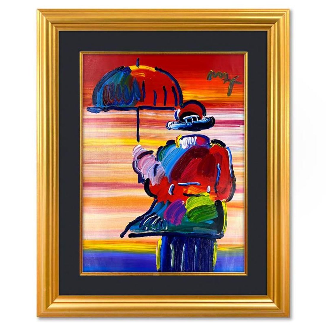 Peter Max, "Umbrella Man" Framed One-of-a-Kind Mixed Media, Hand Signed with Registration Number (1 of 2)
