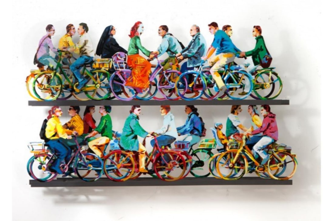 David Gerstein- Mixed Media Cutout Aluminum "City Riders B": Artist: David Gerstein. Medium: Mixed Media Cutout Aluminum. Title: City Riders B. Size: 47" x 28". Signature: Signed and numbered. Certificate of Authenticity: Is included. Additional: Limited editio