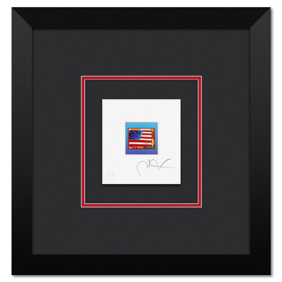 Peter Max, "Flag with Heart on Blue" Framed Limited Edition Lithograph, Numbered and Hand Signed: Flag with Heart on Blue is a limited edition lithograph on paper by Peter Max, numbered and hand signed by the artist. This piece comes framed. Includes Certificate of Authenticity from Peter Max Stud