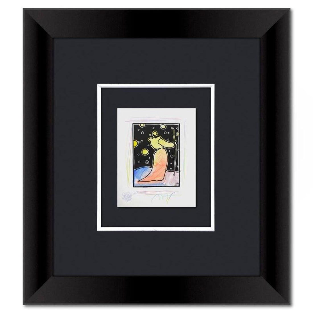 Peter Max, Framed One-of-a-Kind Mixed Media, Hand Signed with Registration Number Certifying: This is a one-of-a-kind mixed media on paper, hand signed by Peter Max. The piece comes custom framed with a backside cutout to display Peter Max Studio registration number 372152 certifying authentic