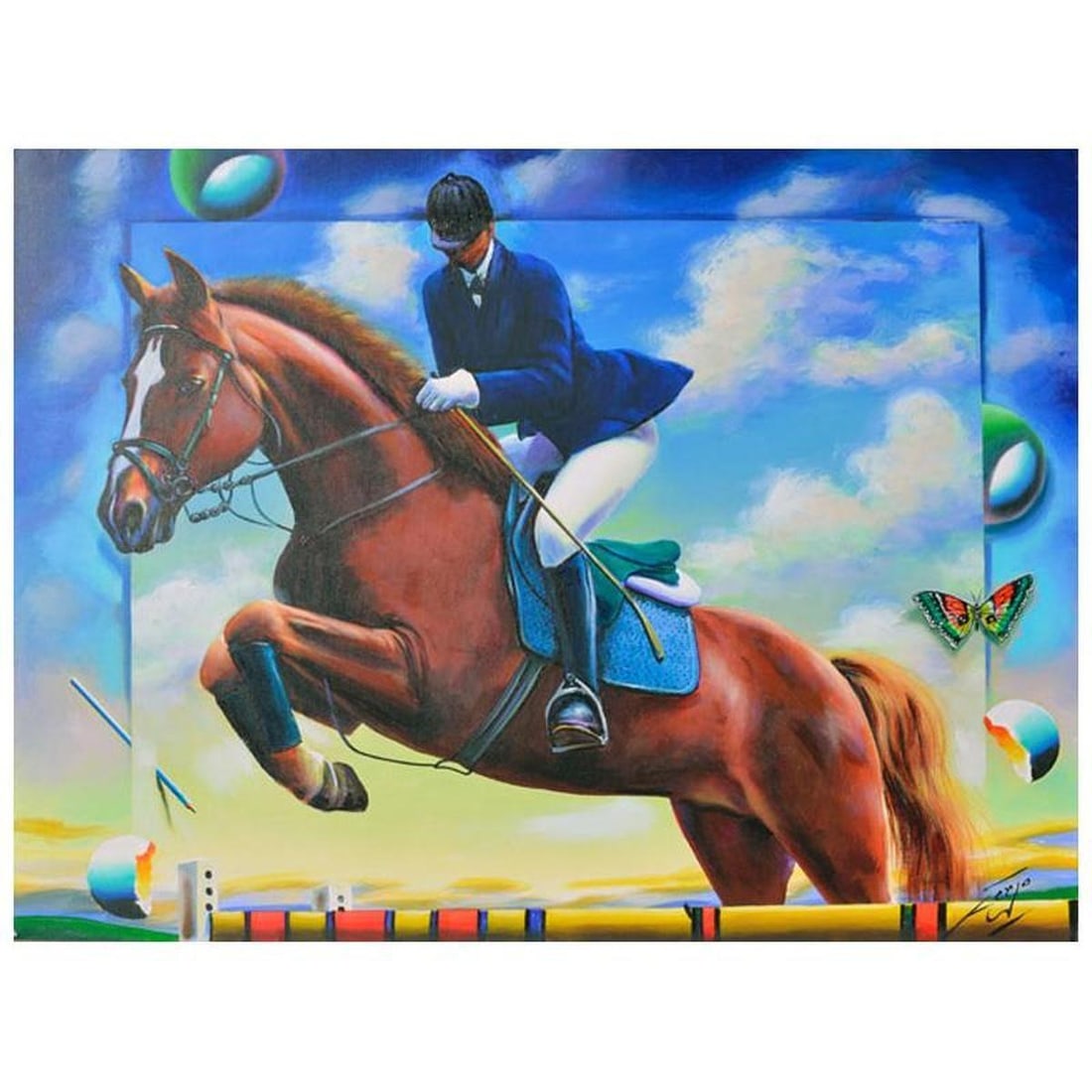 Ferjo, "Clearing the Obstacle" Original Painting on Canvas, Hand Signed with Letter of Authenticity.: Clearing the Obstacle is an original painting, oil on stretched canvas, by Ferjo. Hand signed by the artist, this piece comes with a letter of authenticity. Measures approx. 30" x 40" (image).