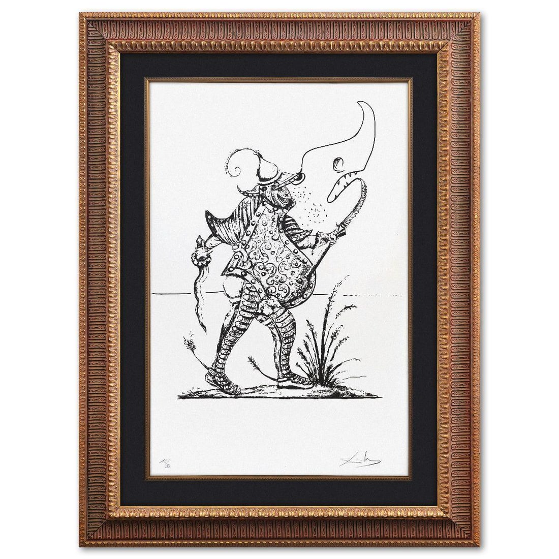 Salvador Dali- Original Lithograph from Gouache and Collage "Les Songes Drolatiques de Pantagruel": Artist: Salvador Dali. Medium: Original Lithograph from Gouache and Collage. Title: Les Songes Drolatiques de Pantagruel. Size: 29" x 19". Measures approx. 40" x 30" (framed). Signature: Hand signed a