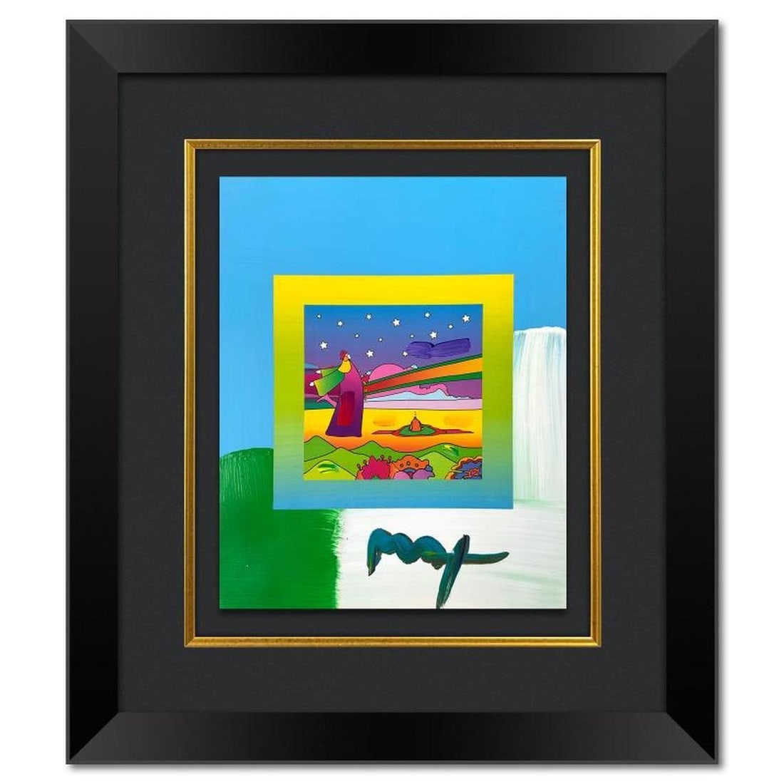 Peter Max, "Two Sages with Stars" Framed One-of-a-Kind Acrylic Mixed Media, Hand Signed with: Two Sages with Stars is a one-of-a-kind acrylic mixed media on paper, hand signed by Peter Max. The piece comes custom framed with a backside cutout to display Peter Max Studio registration number 253