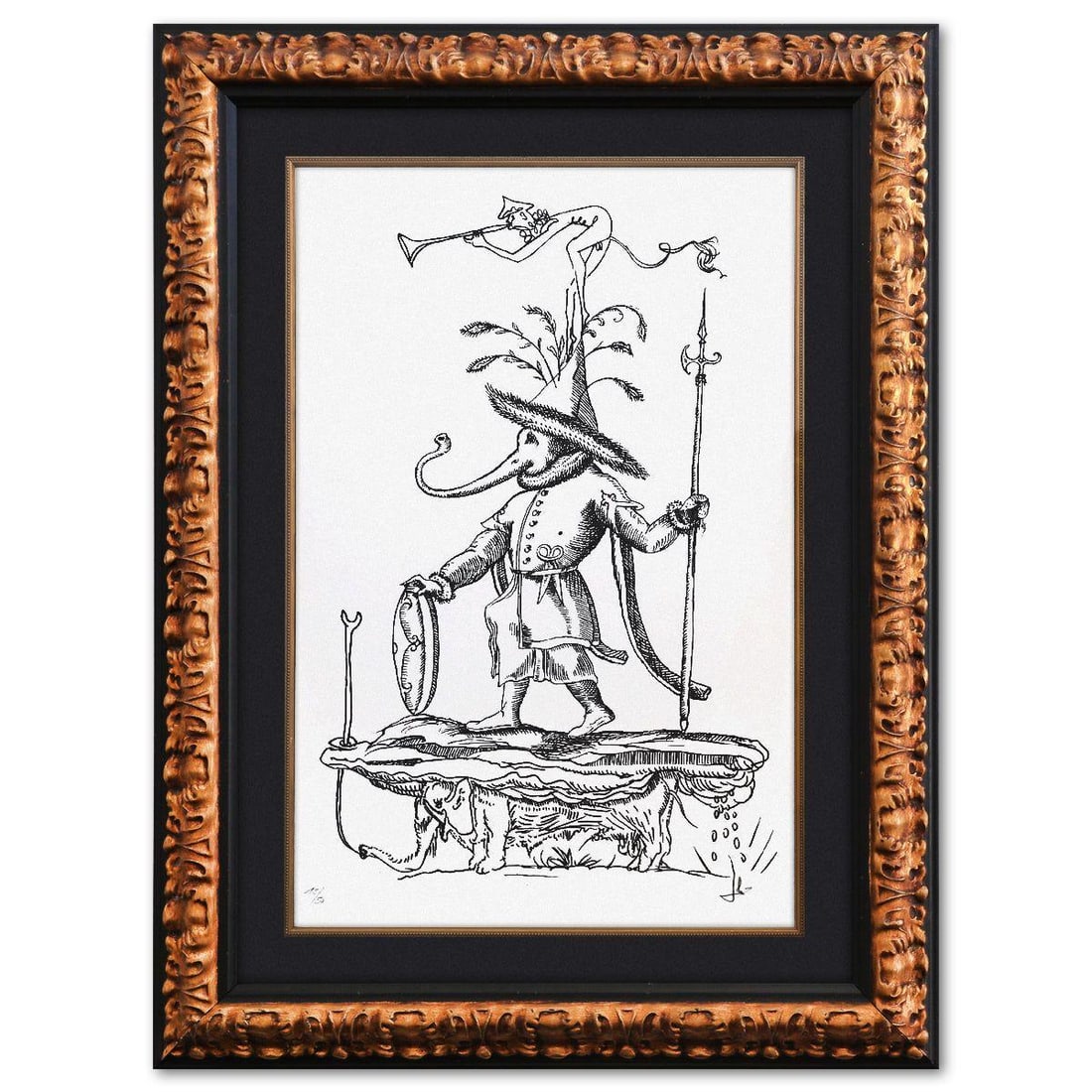 Salvador Dali- Original Lithograph from Gouache and Collage "Les Songes Drolatiques de Pantagruel": Artist: Salvador Dali. Medium: Original Lithograph from Gouache and Collage. Title: Les Songes Drolatiques de Pantagruel. Size: 29" x 19". Measures approx. 41" x 31" (framed). Signature: Hand signed a