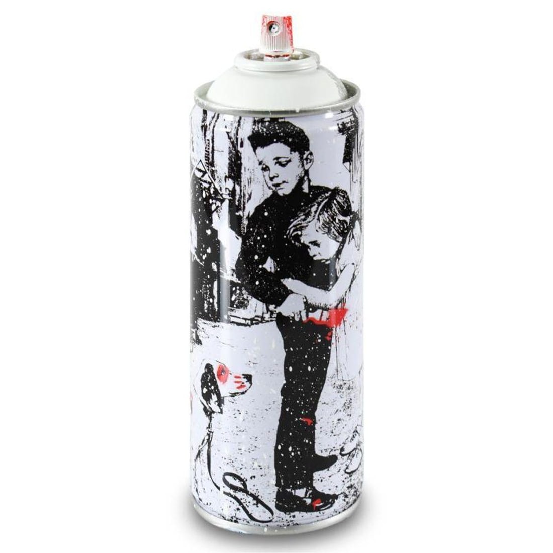 Mr. Brainwash, "Pup Art (White)" Limited Edition Hand Painted Spray Can with Plate Signature. (1 of 3)
