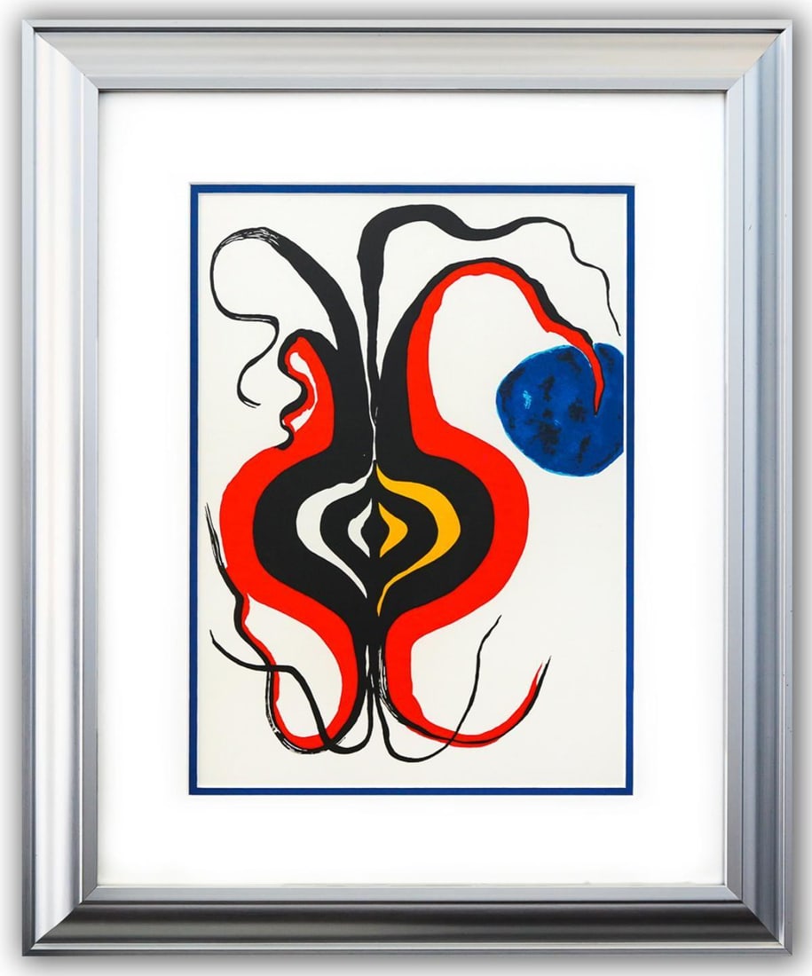 Alexander Calder- Lithograph "DLM156 - BULBE": Artist: Alexander Calder. Medium: Lithograph. Title: DLM156 - BULBE. Size: 15" x 11". Measures approx. 23" x 19" (framed). Certificate of Authenticity: Is included. Additional: Custom framed. Referenc