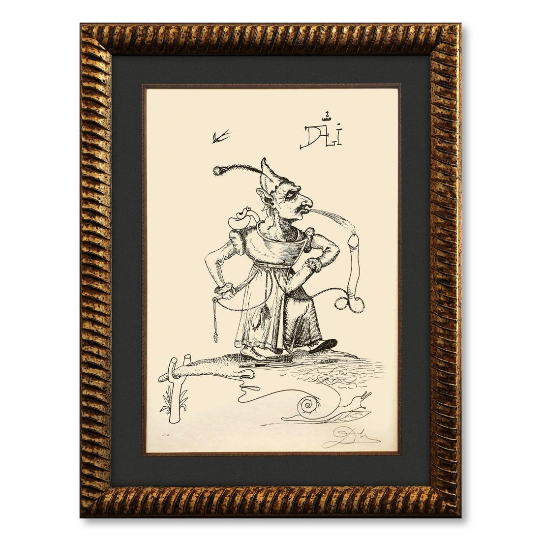 Salvador Dali- Original Lithograph from Gouache and Collage "Les Songes Drolatiques de Pantagruel": Artist: Salvador Dali. Medium: Original Lithograph from Gouache and Collage. Title: Les Songes Drolatiques de Pantagruel. Size: 30" x 21". Measures approx. 40" x 31" (framed). Signature: Hand signed a