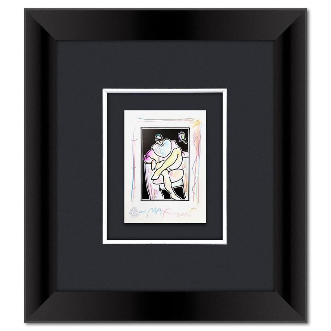 Peter Max, Framed One-of-a-Kind Mixed Media, Hand Signed with Registration Number Certifying: This is a one-of-a-kind mixed media on paper, hand signed by Peter Max. The piece comes custom framed with a backside cutout to display Peter Max Studio registration number 340054 certifying authentic