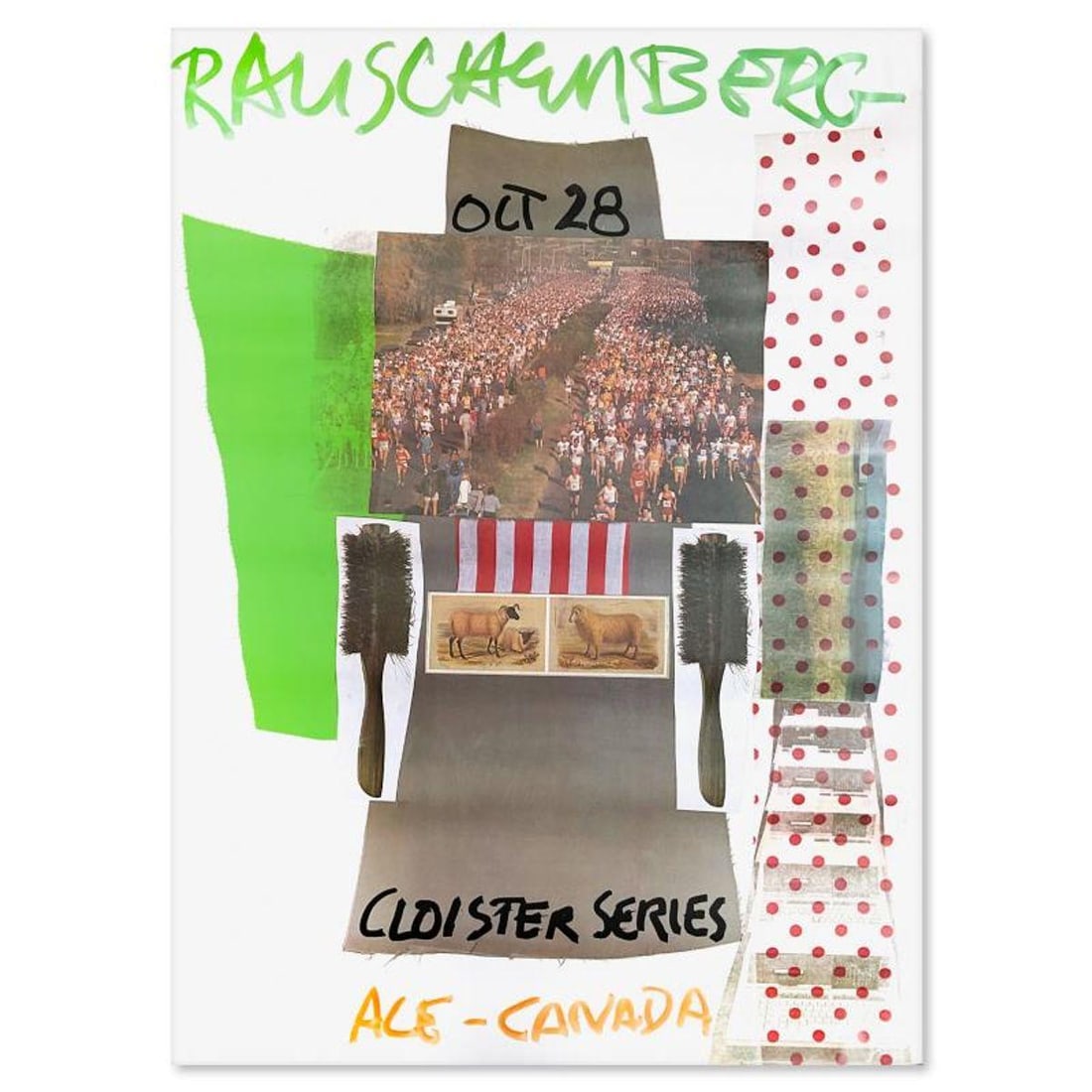 Robert Rauschenberg (1925-2008), "Cloister Series" Vintage Poster (36.5" x 49") from 1981 with: Cloister Series is a vintage poster (1981) by Robert Rauschenberg (1925-2008). Includes Letter of Authenticity. Measures approx. 36.5" x 49" (image). Condition: Good. There may be some dings, ripples,